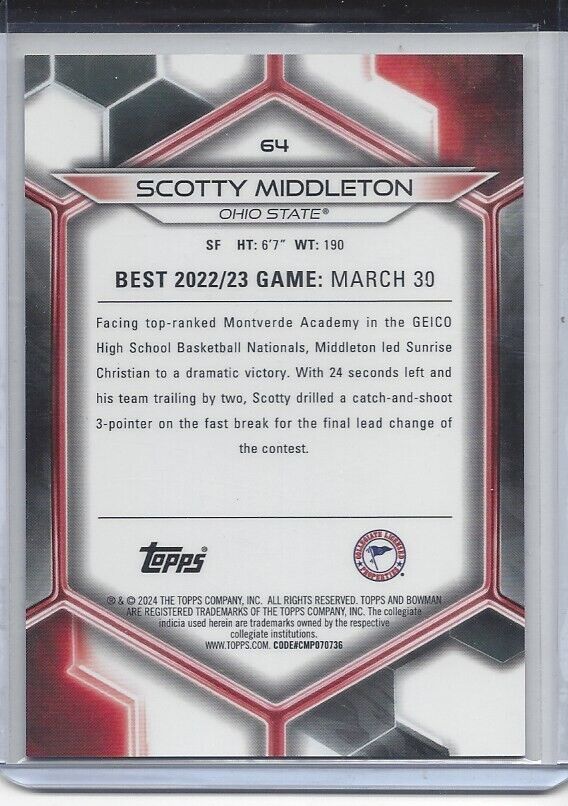 SCOTTY MIDDLETON  2023 BOWMANS BEST ORANGE GEOMETRIC REFRACTOR #D 17/25