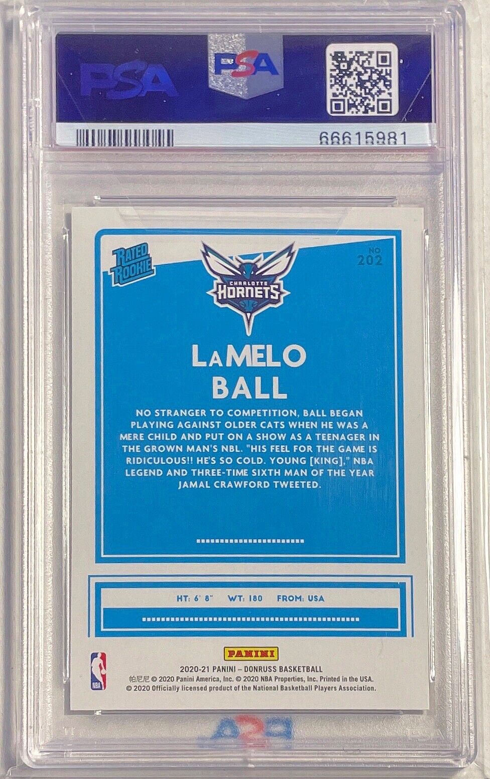LAMELO BALL 2020-21 PANINI DONRUSS RATED ROOKIE RC #202 PSA 10 GEM MINT