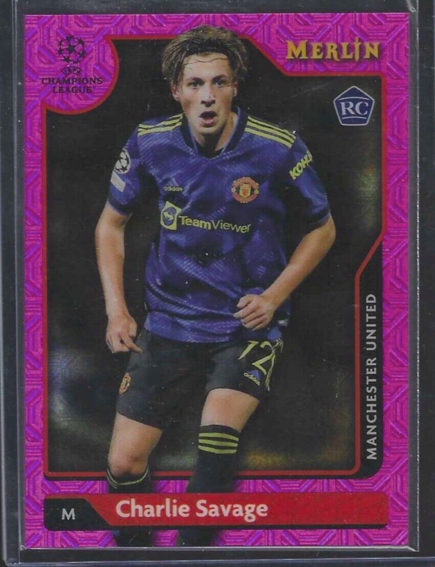 CHARLIE SAVAGE 2021-22 TOPPS MERLIN PINK MOJO REFRACTOR ROOKIE RC #D 008/275