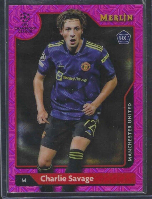 CHARLIE SAVAGE 2021-22 TOPPS MERLIN PINK MOJO REFRACTOR ROOKIE RC #D 008/275