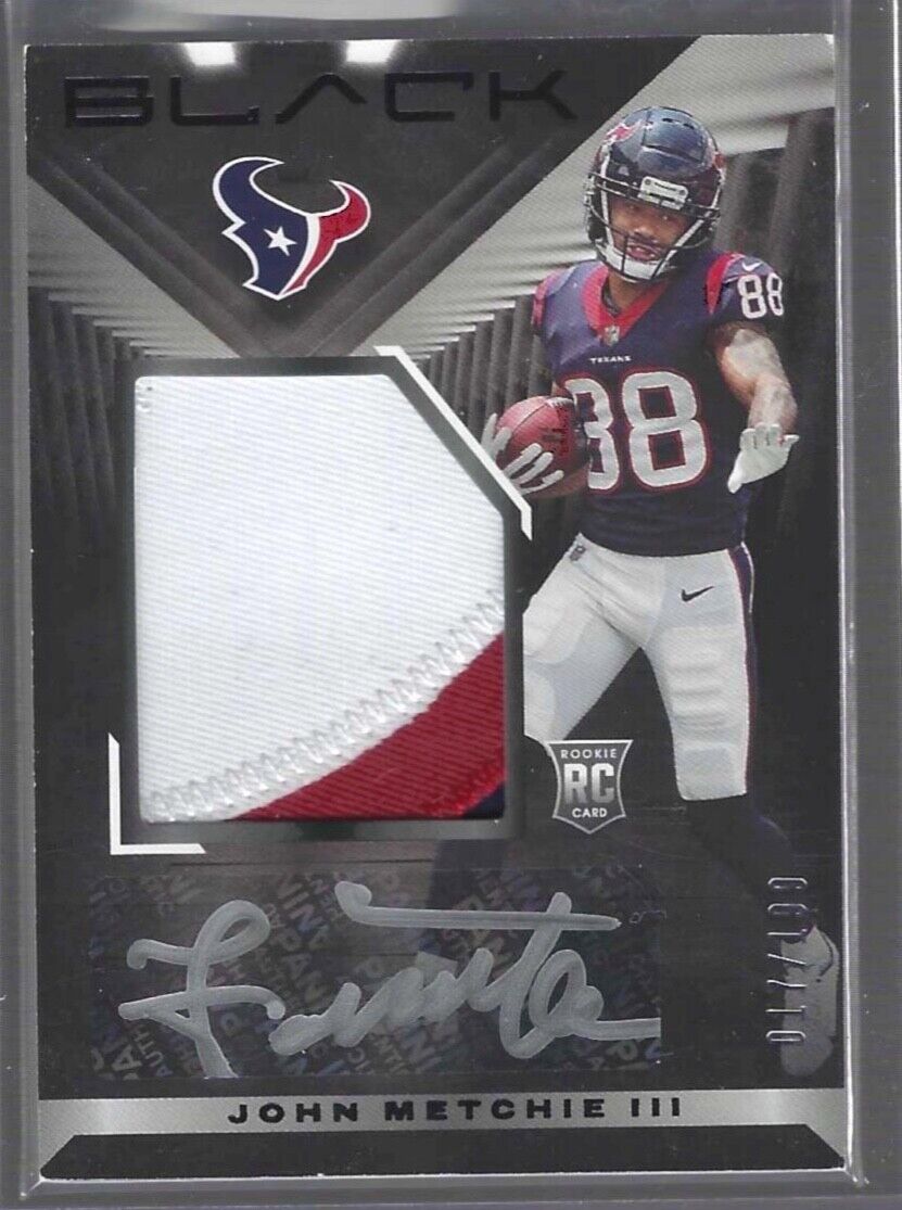 JOHN METCHIE III 2022 PANINI BLACK RPA JUMBO 3 COLOR PATCH AUTO RC #D 017/199