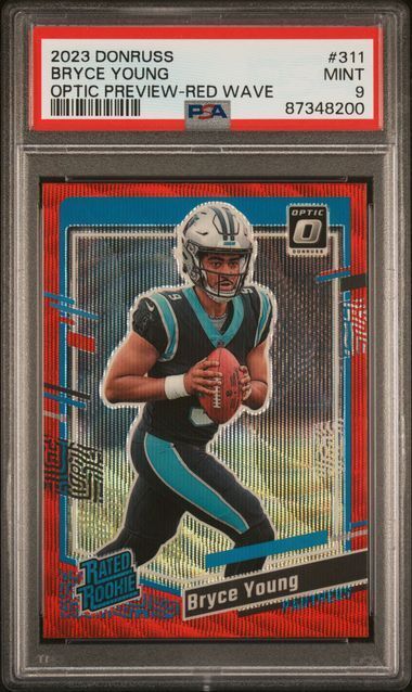 BRYCE YOUNG 2023 DONRUSS OPTIC PREVIEW RED WAVE PRIZM RATED RC #311 PSA 9 POP 5