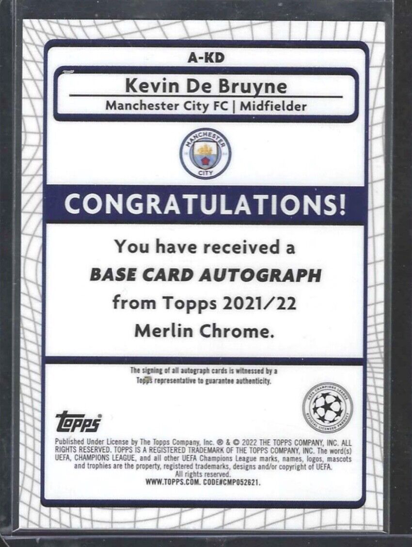 KEVIN DE BRUYNE 2021-22 TOPPS MERLIN UEFA SILVER REFRACTOR AUTO #A-KD