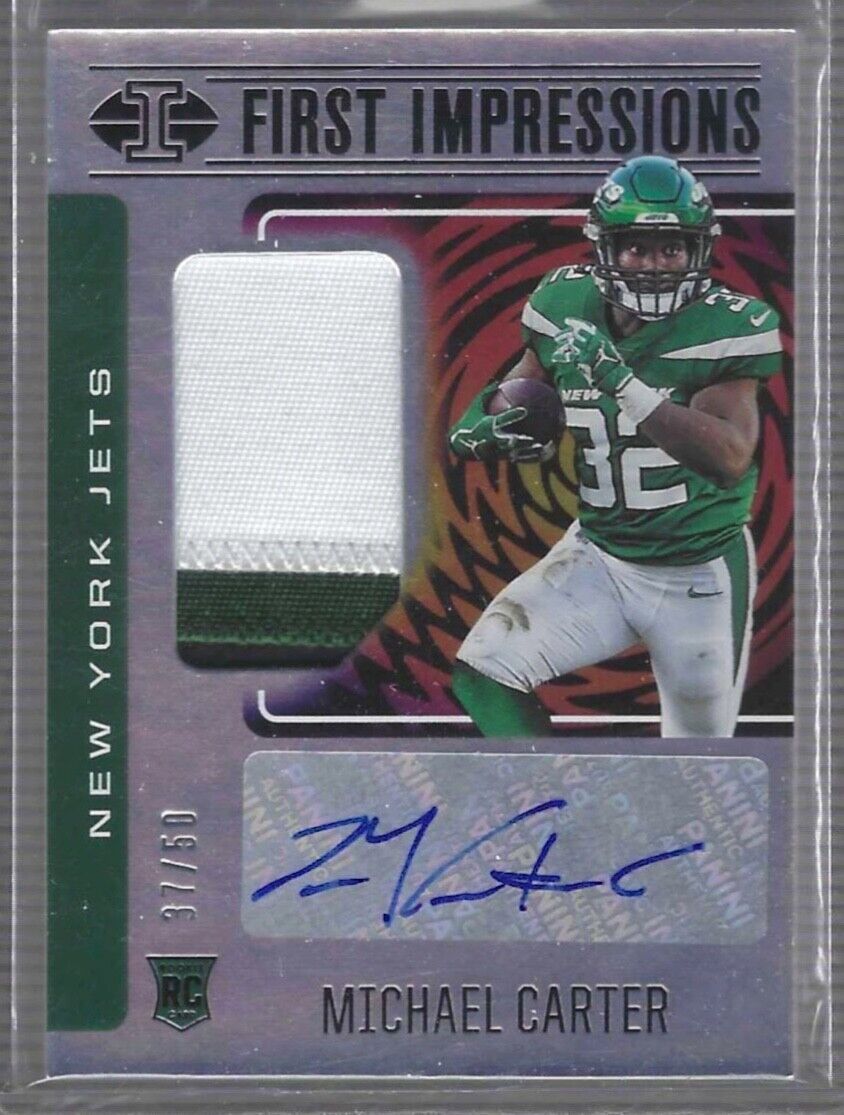 MICHAEL CARTER 2021 PANINI ILLUSIONS SILVER RPA ROOKIE PATCH AUTO RC #D 37/50