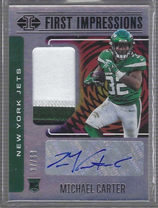 MICHAEL CARTER 2021 PANINI ILLUSIONS SILVER RPA ROOKIE PATCH AUTO RC #D 37/50