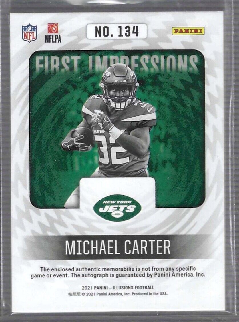 MICHAEL CARTER 2021 PANINI ILLUSIONS SILVER RPA ROOKIE PATCH AUTO RC #D 37/50