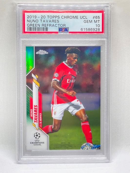 NUNO TAVARES 2019-20 TOPPS CHROME UCL GREEN REFRACTOR RC /99 PSA 10 POP 5
