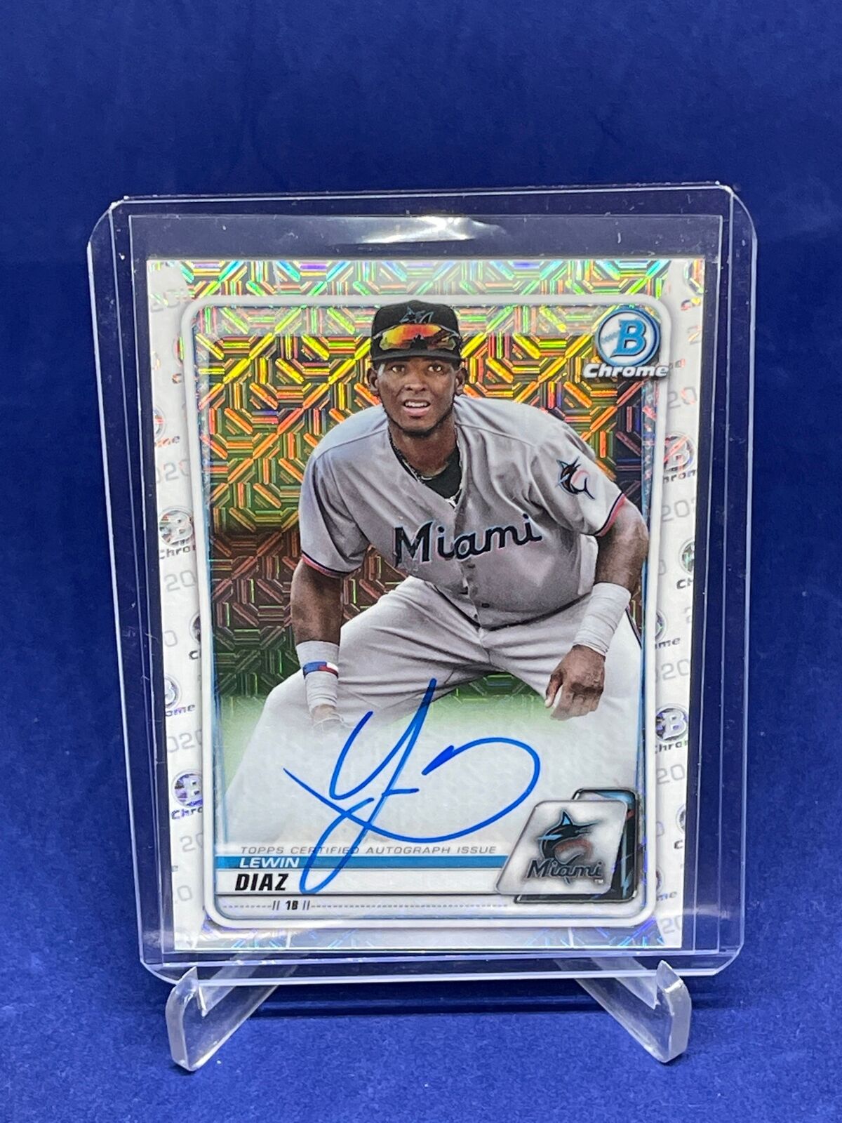 LEWIN DIAZ 2020 BOWMAN CHROME MEGA BOX MOJO REFRACTOR ON CARD AUTO PROSPECT