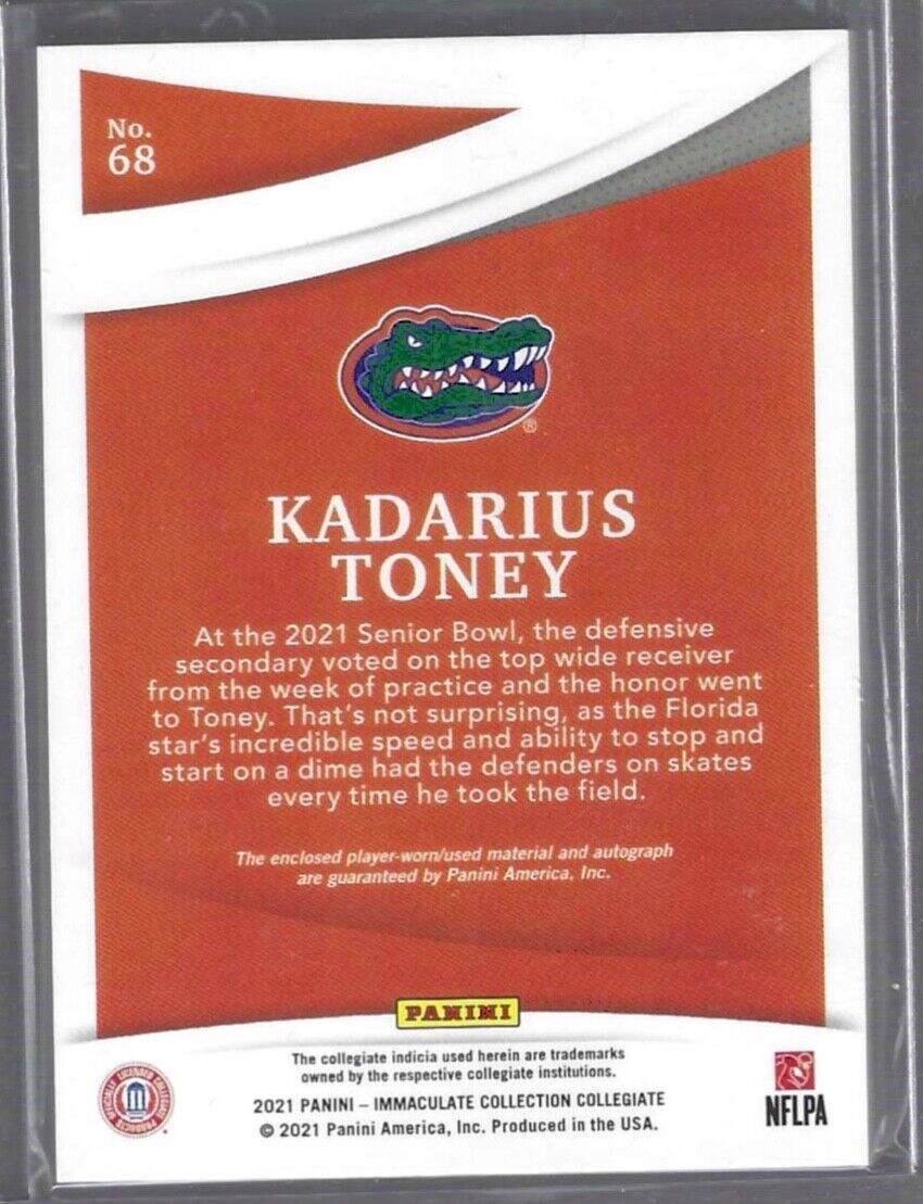 KADARIUS TONEY 2021 PANINI IMMACULATE 3 COLOR RPA ROOKIE PATCH AUTO RC #D 97/99