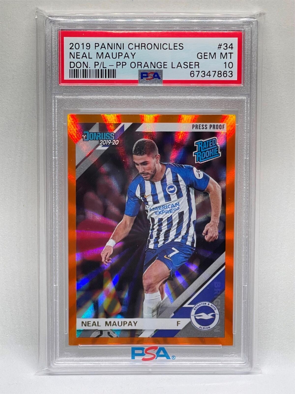NEAL MAUPAY 2019 PANINI CHRONICLES EPL ORANGE LASER PRESS PROOF #34 RC PSA 10