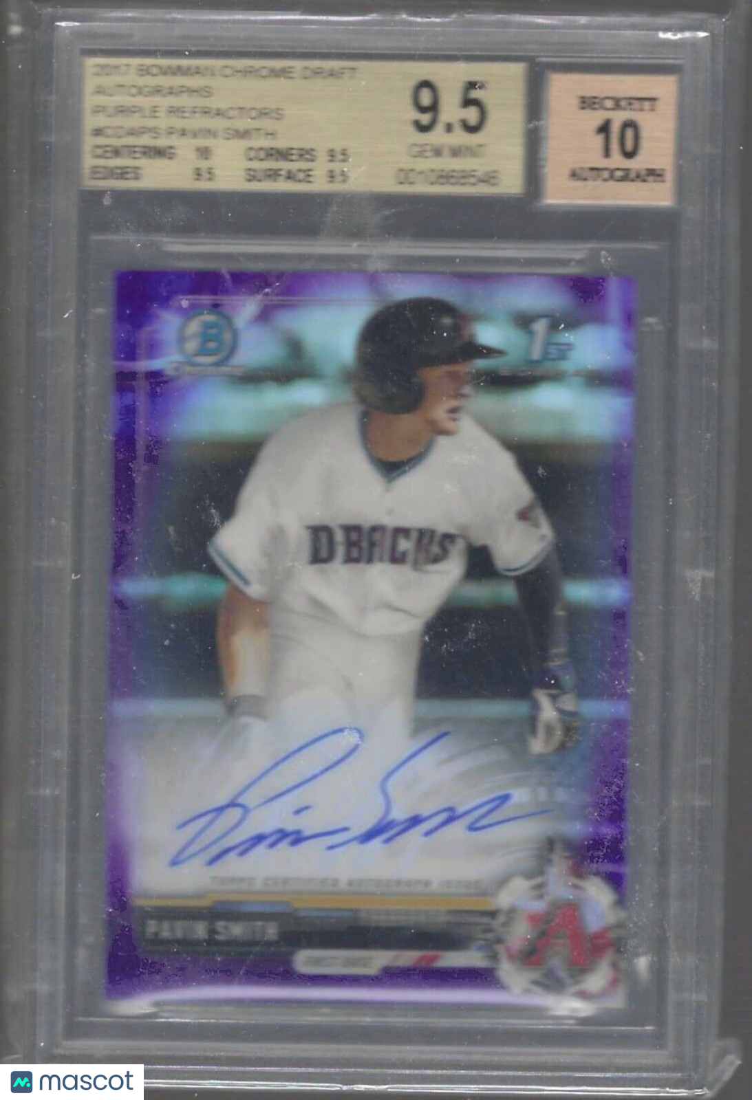 PAVIN SMITH 2017 BOWMAN CHROME 1ST PURPLE REFRACTOR AUTO /250 BGS 9.5 GEM 10 AU