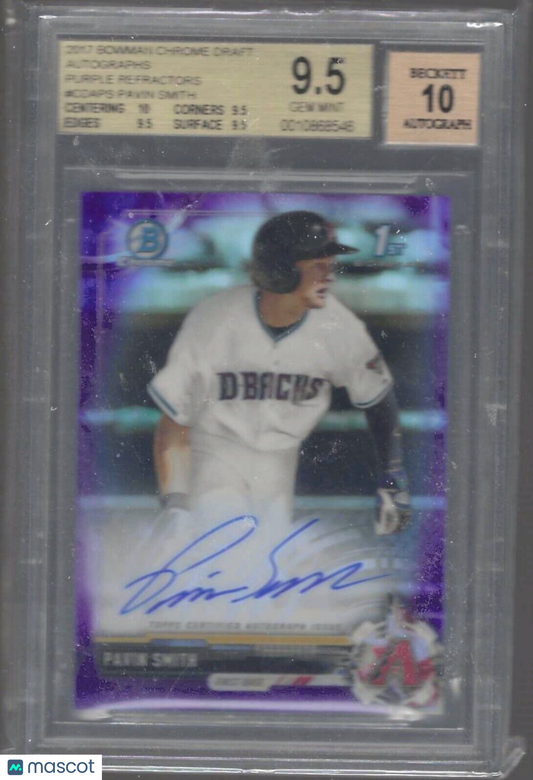 PAVIN SMITH 2017 BOWMAN CHROME 1ST PURPLE REFRACTOR AUTO /250 BGS 9.5 GEM 10 AU