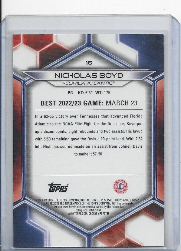 NICHOLAS BOYD 2023 BOWMANS BEST RED REFRACTOR #D 10/10