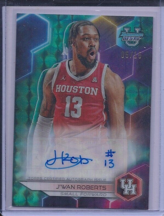J'WAN ROBERTS 2023 BOWMANS BEST TEAL GEOMETRIC REFRACTOR HOUSTON AUTO #D 5/15