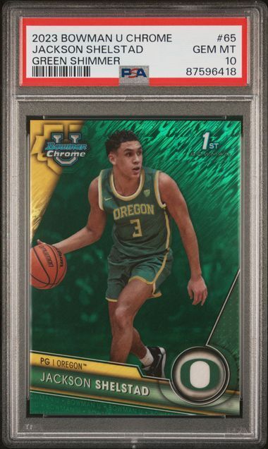 JACKSON SHELSTAD 2023 BOWMAN CHROME 1ST GREEN SHIMMER REFRACT /99 PSA 10 POP 1/1