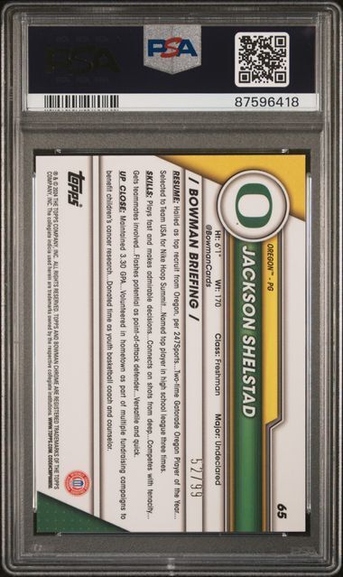 JACKSON SHELSTAD 2023 BOWMAN CHROME 1ST GREEN SHIMMER REFRACT /99 PSA 10 POP 1/1