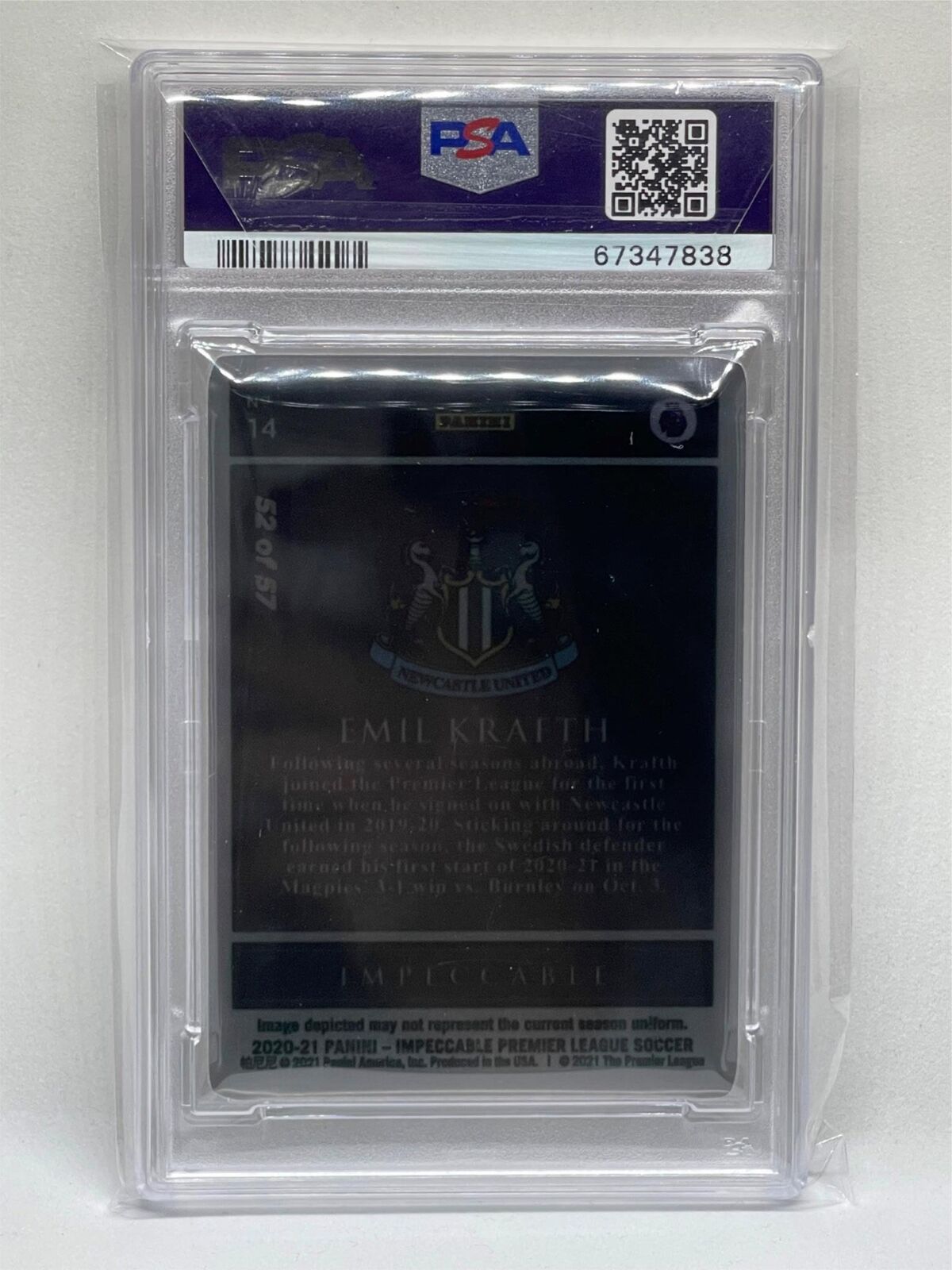 EMIL KRAFTH 2020-21 PANINI IMPECCABLE EPL ROOKIE METAL RC #D /57 PSA 10 POP 1/1
