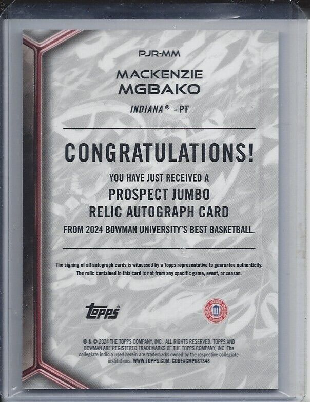 MACKENZIE MGBAKO 2023 BOWMAN BEST UNIVERSITY PATCH AUTO SILHOUETTE REFRACTOR /49