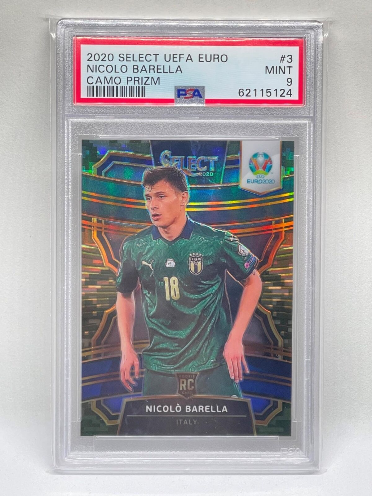 NICOLO BARELLA 2020 PANINI SELECT EURO CAMO PRIZM ROOKIE RC #D 9/60 PSA 9 POP 3