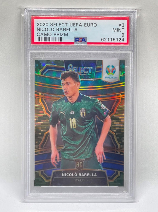 NICOLO BARELLA 2020 PANINI SELECT EURO CAMO PRIZM ROOKIE RC #D 9/60 PSA 9 POP 3