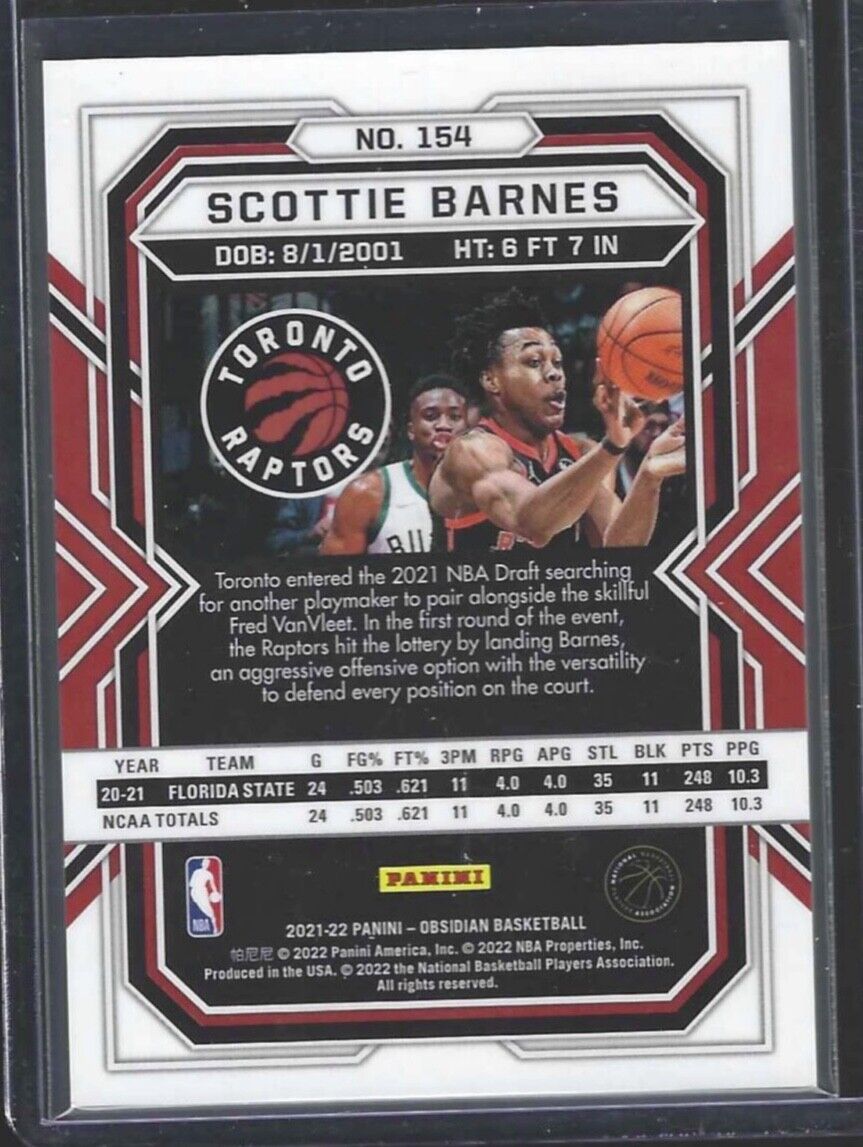 SCOTTIE BARNES 2021-22 PANINI OBSIDIAN PULSAR PRIZM ROOKIE RC SP #154