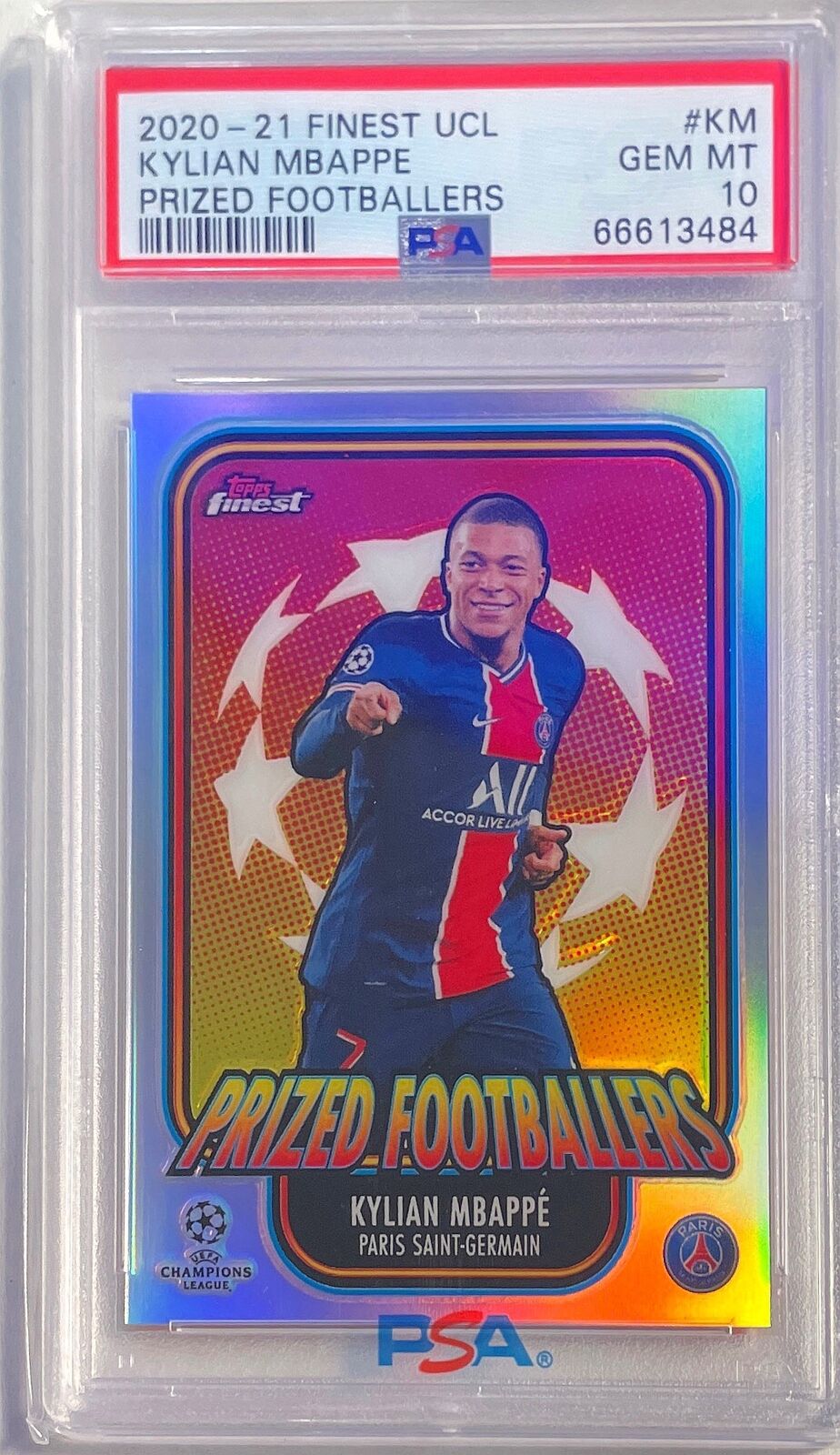 KYLIAN MBPAPPE 2020-21 FINEST UCL PRIZED FOOTBALLERS REFRACTOR PSA 10 GEM POP 10