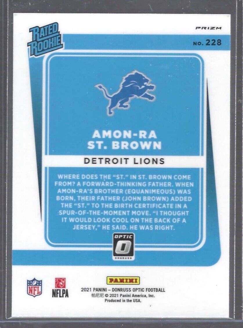 AMON-RA ST BROWN 2021 PANINI DONRUSS OPTIC SILVER HOLO PRIZM ROOKIE RC #228