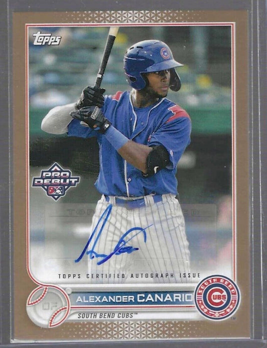 ALEXANDER CANARIO 2022 TOPPS PRO DEBUT GOLD CUBS PROSPECT AUTO #D 36/50