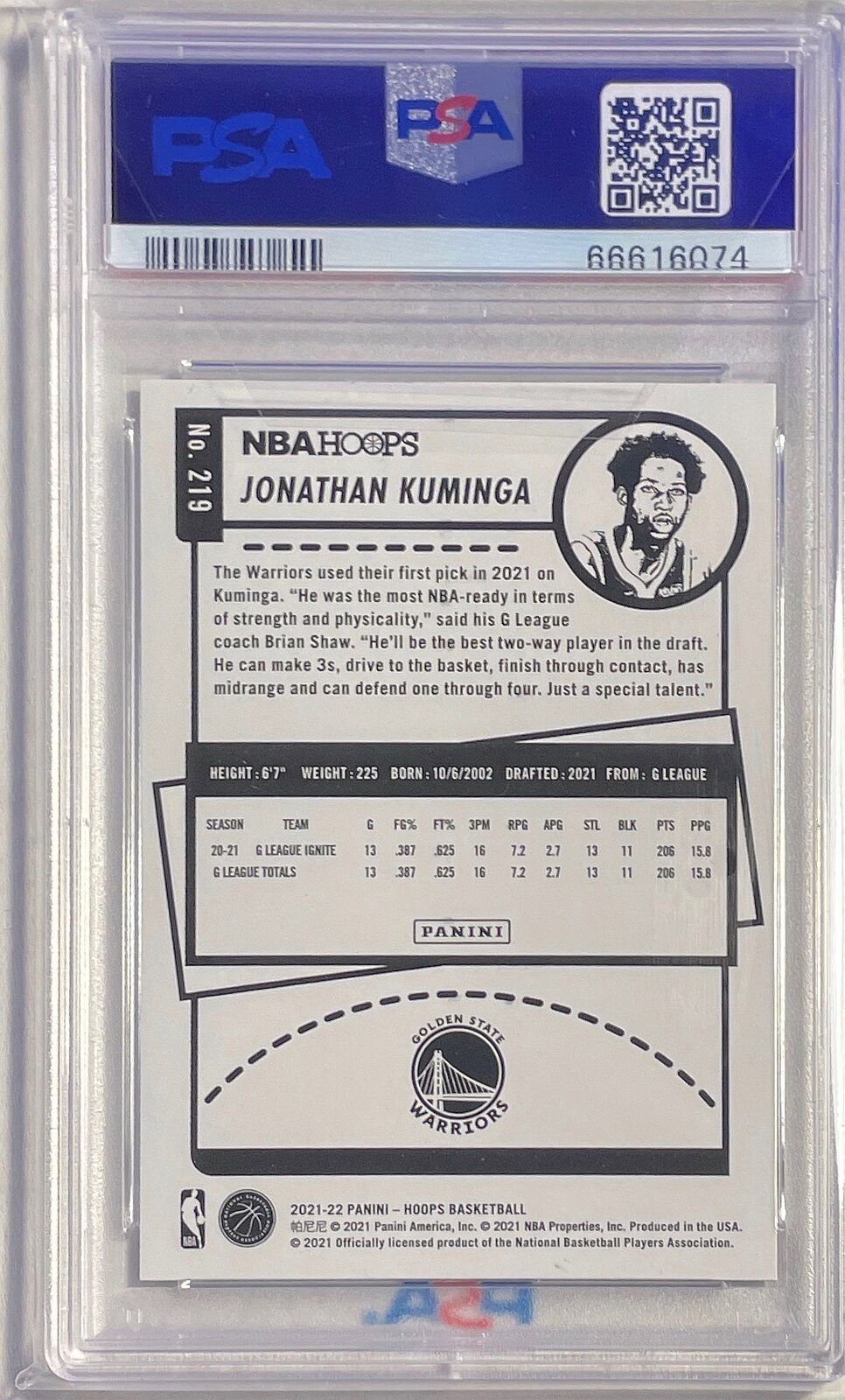 JONATHAN KUMINGA 2021-22 PANINI NBA HOOPS GREEN ROOKIE RC #D 85/99 PSA 10 POP 3