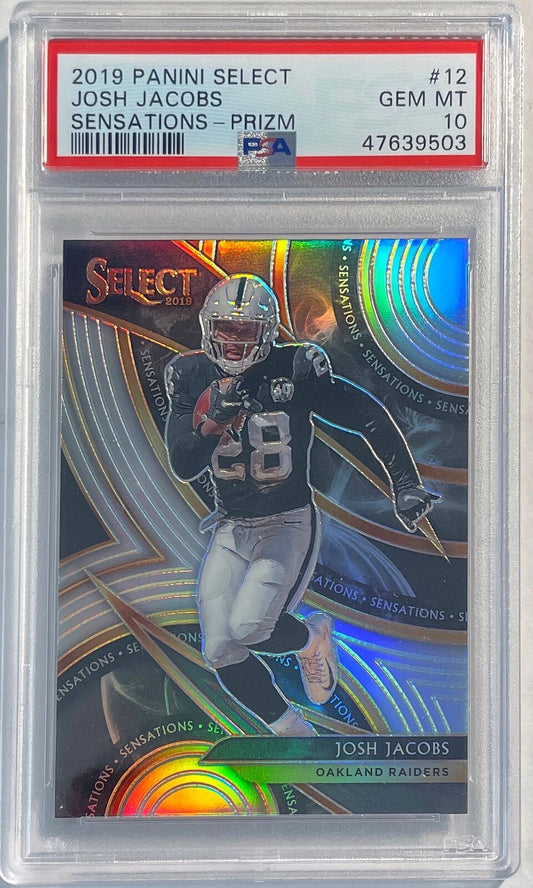 JOSH JACOBS 2019 PANINI SELECT SENSATIONS PRIZM SILVER ROOKIE RC #12 PSA 10 GEM