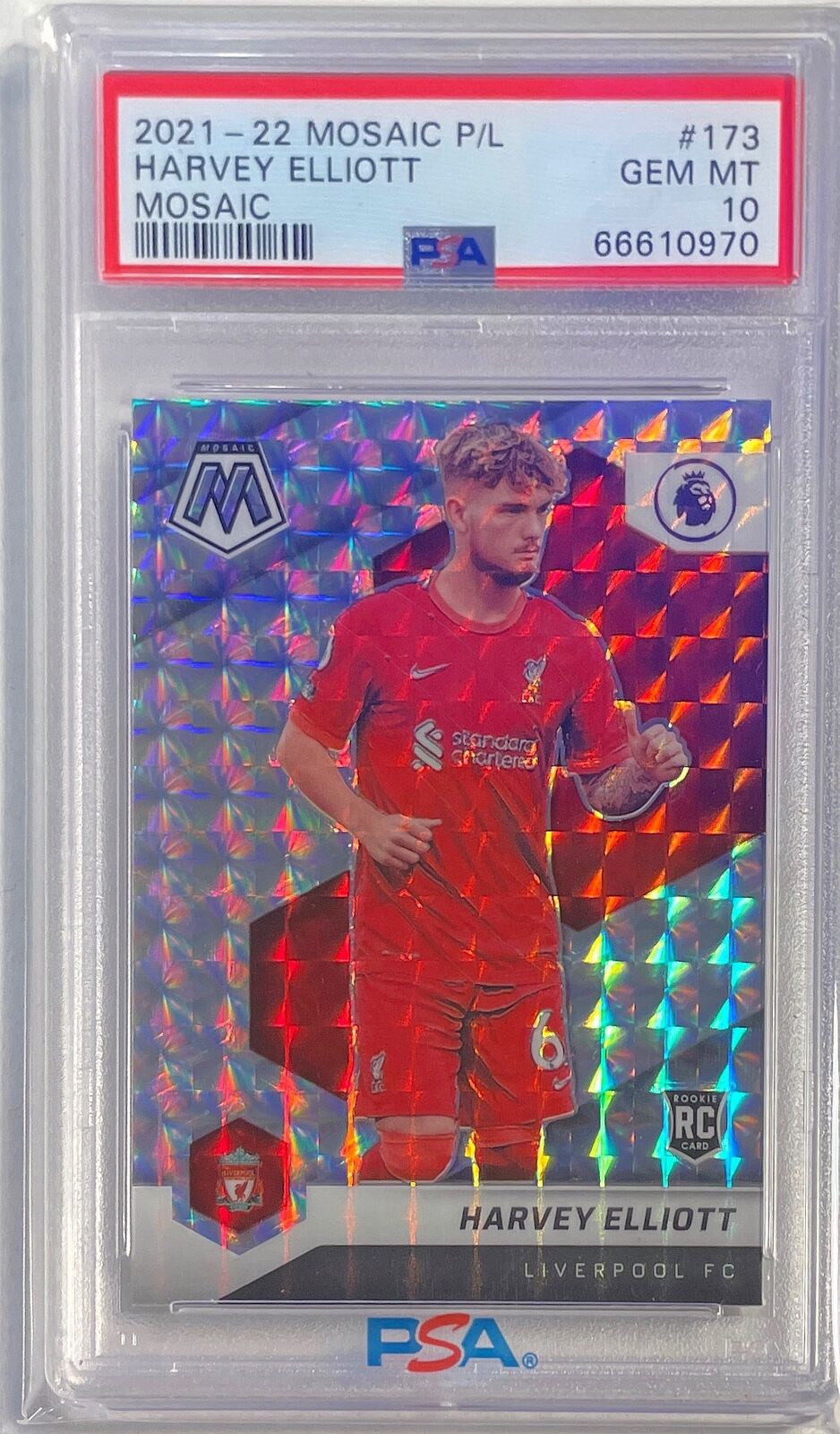 HARVEY ELLIOTT 2021-22 MOSAIC EPL MOSAIC PRIZM ROOKIE RC #173 PSA 10 GEM POP 8