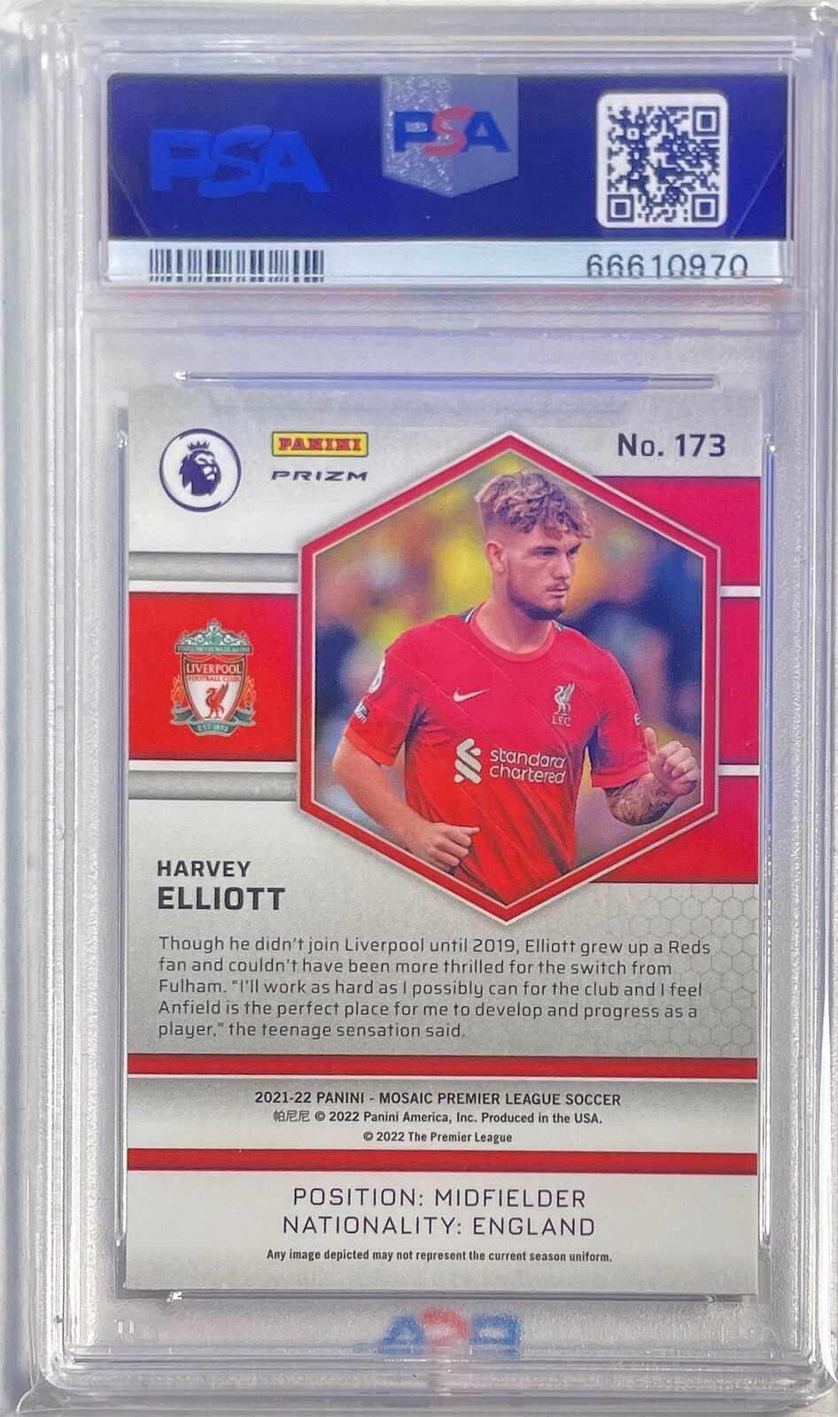 HARVEY ELLIOTT 2021-22 MOSAIC EPL MOSAIC PRIZM ROOKIE RC #173 PSA 10 GEM POP 8