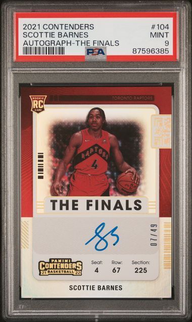 SCOTTIE BARNES 2021-22 PANINI CONTENDERS THE FINALS RC AUTO /49 PSA 9 MINT POP 6