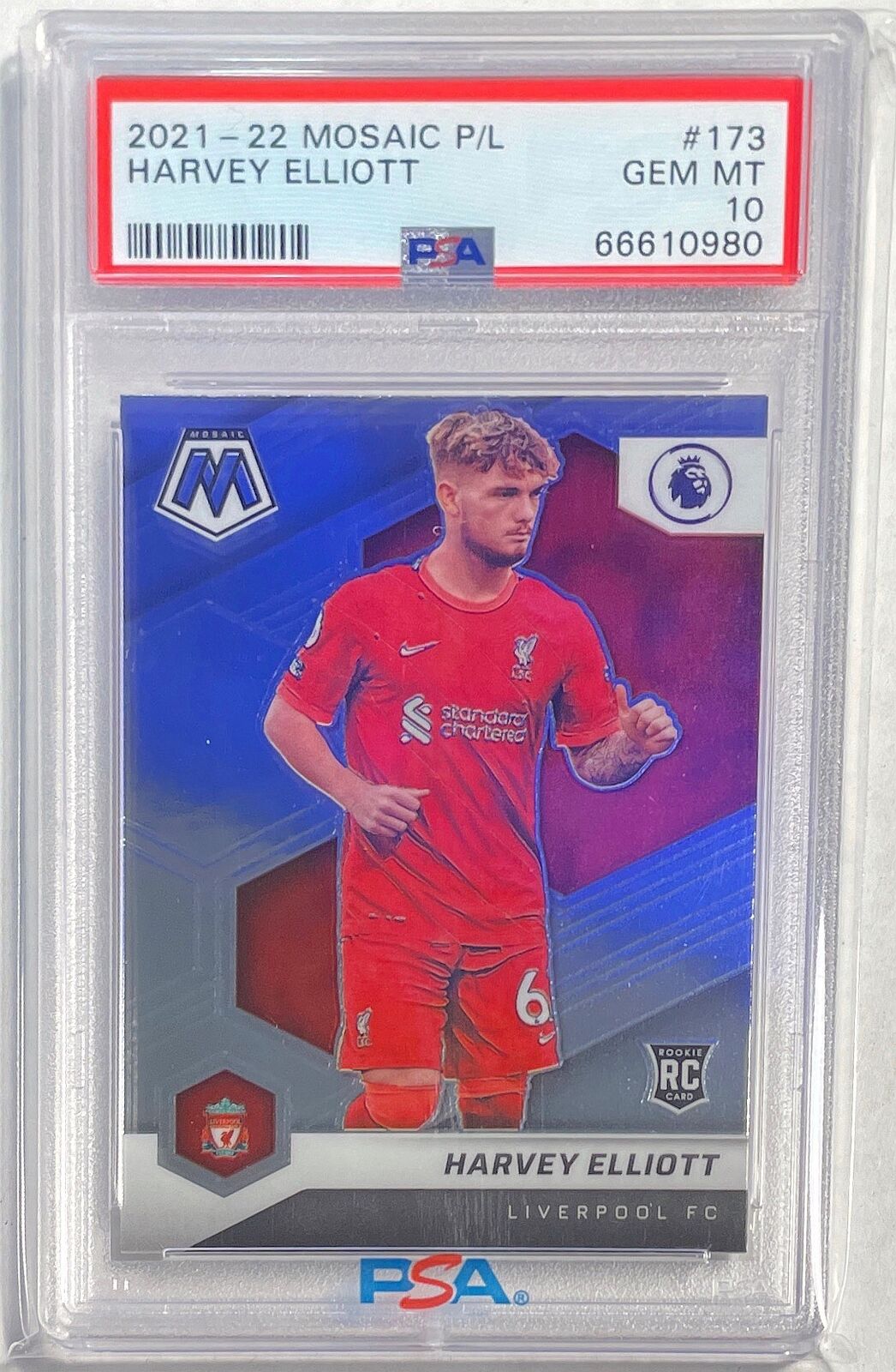 HARVEY ELLIOTT 2021-22 PANINI MOSAIC EPL ROOKIE RC #173 PSA 10 GEM MINT POP 11