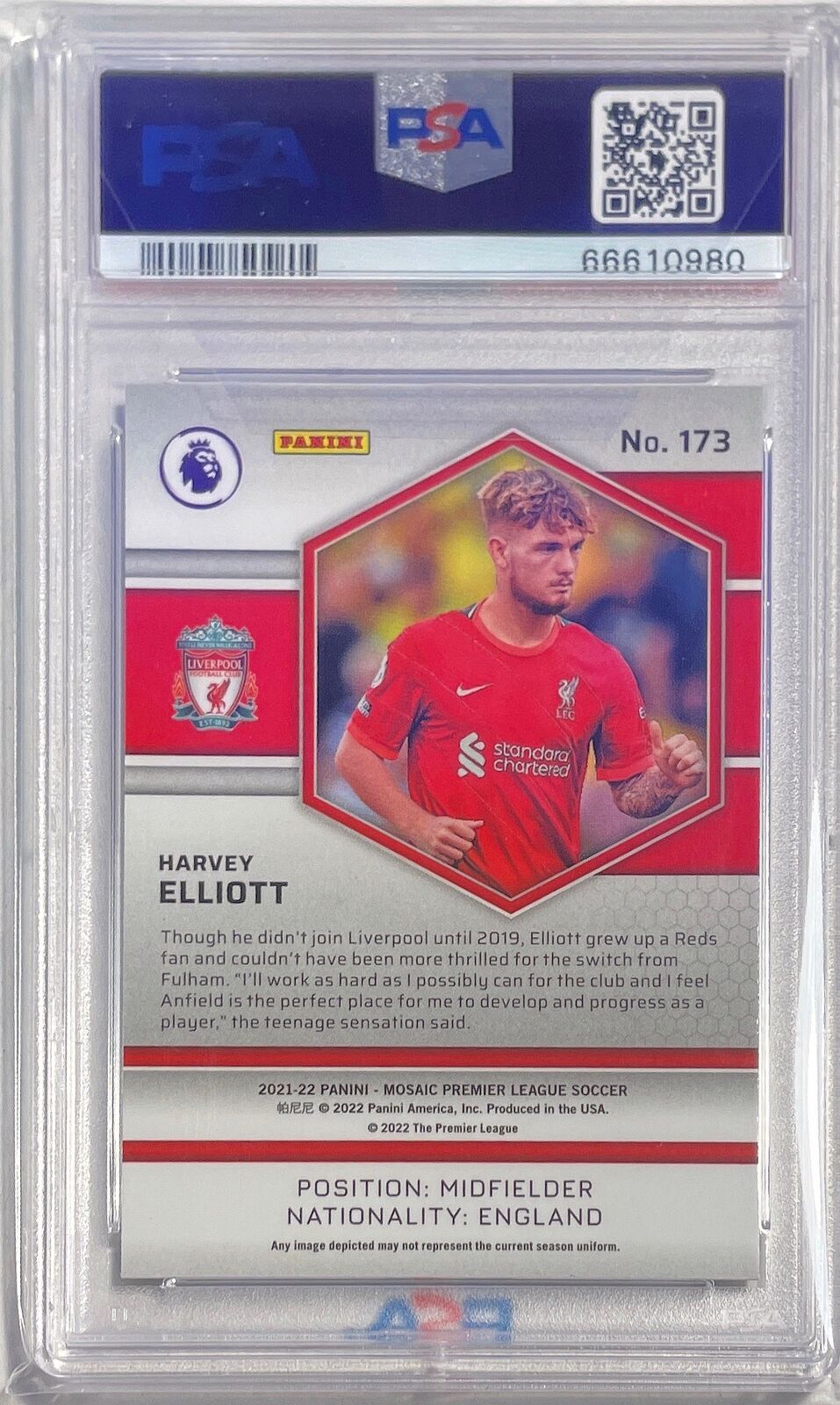 HARVEY ELLIOTT 2021-22 PANINI MOSAIC EPL ROOKIE RC #173 PSA 10 GEM MINT POP 11