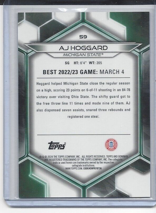 AJ HOGGARD 2023 BOWMANS BEST ORANGE MICHIGAN STATE REFRACTOR #D 21/25