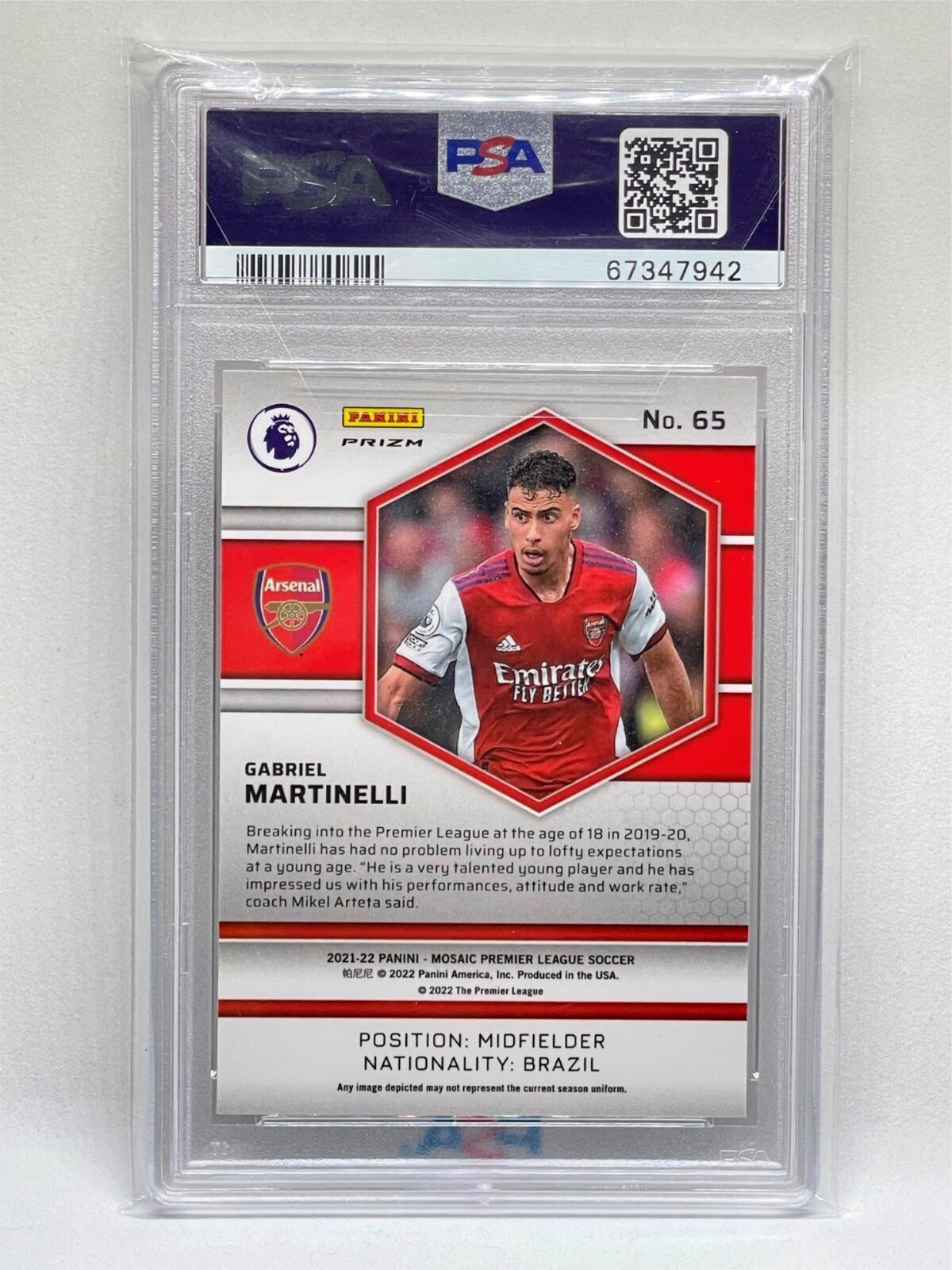 GABRIEL MARTINELLI 2021-22 PANINI MOSAIC EPL MOSAIC PRIZM RC #65 PSA 9 MINT
