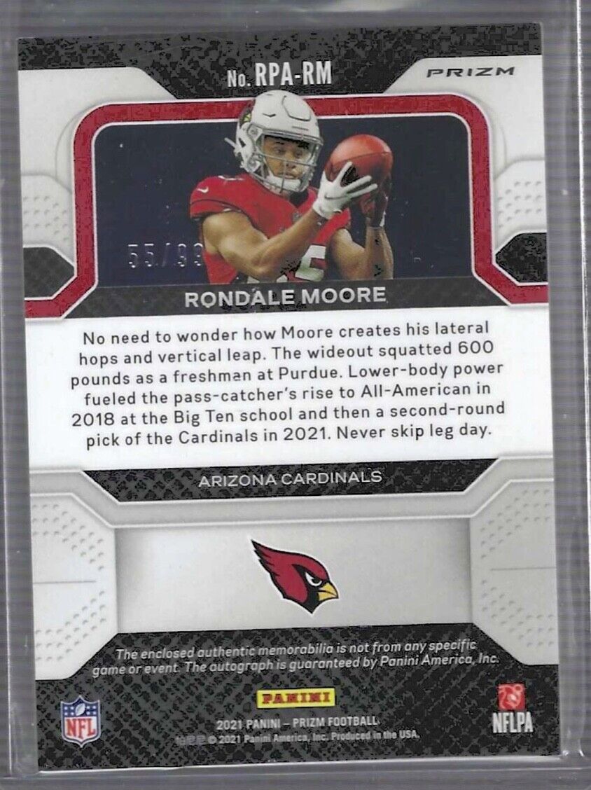 RONDALE MOORE 2021 PANINI PRIZM RPA SILVER PRIZM ROOKIE PATCH AUTO RC #D 55/99