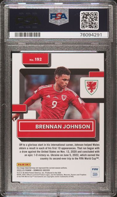 BRENNAN JOHNSON 2022-23 DONRUSS FIFA TEAL RATED ROOKIE RC /199 PSA 10 POP 1/1