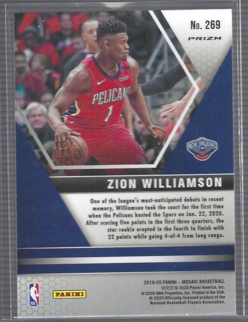 ZION WILLIAMSON 2019-20 PANINI MOSAIC ORANGE REACTIVE PRIZM NBA DEBUT RC #269