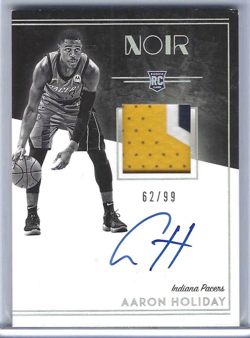 AARON HOLIDAY 2018-19 PANINI NOIR BLACK AND WHITE ROOKIE PATCH AUTO RC #D 62/99