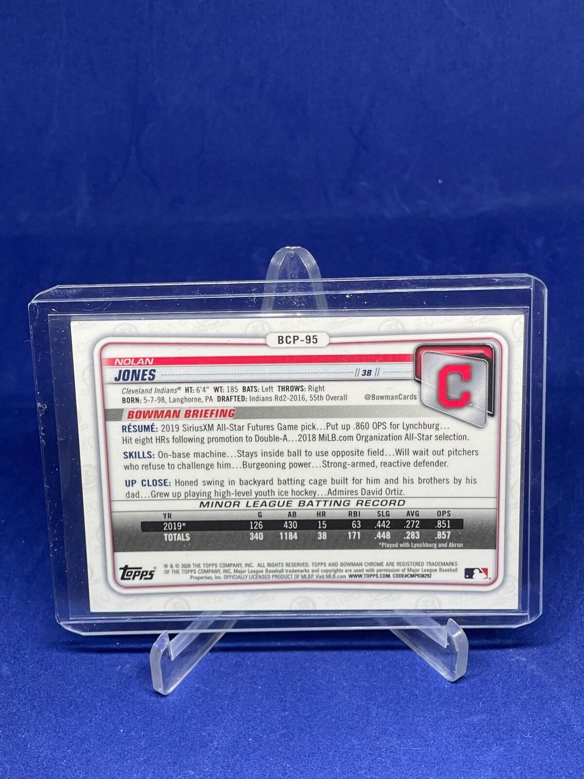 NOLAN JONES 2020 BOWMAN CHROME GOLD SHIMMER REFRACTOR PROSPECT #D 9/50