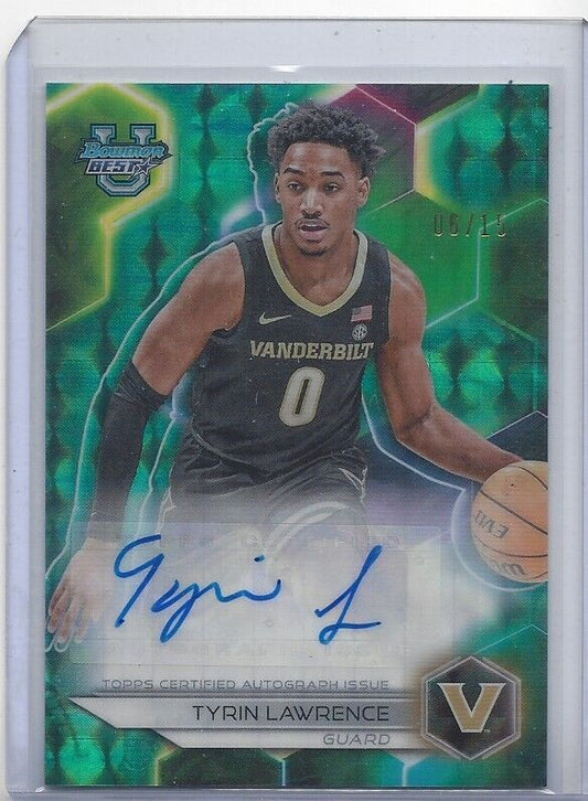 TYRIN LAWRENCE 2023 BOWMANS BEST TEAL GEOMETRIC REFRACTOR AUTO #D 6/15