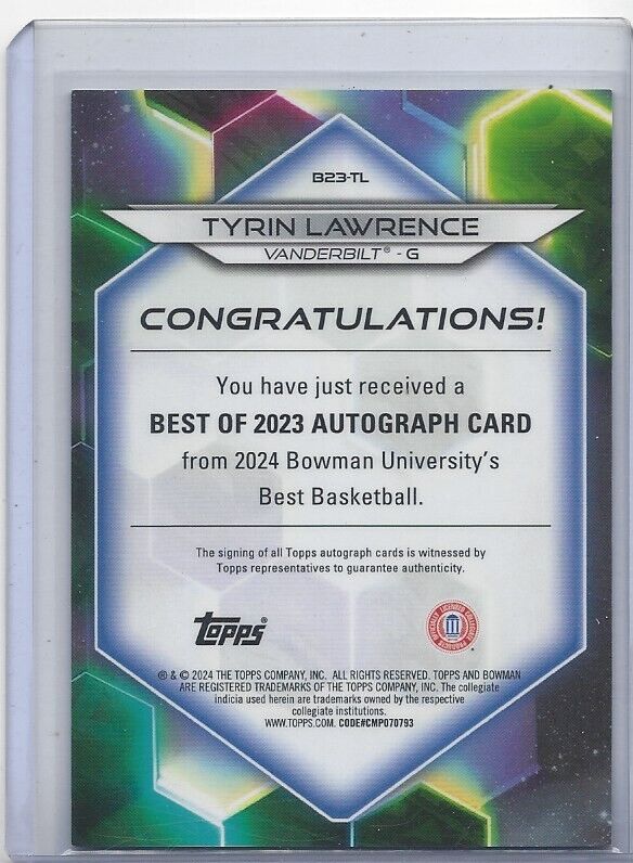 TYRIN LAWRENCE 2023 BOWMANS BEST TEAL GEOMETRIC REFRACTOR AUTO #D 6/15