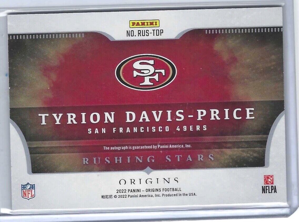 TYRION DAVIS-PRICE 2022 PANINI ORIGINS RUSHING STARS ROOKIE AUTO RC #D 03/25