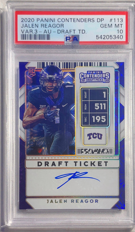 JALEN REAGOR 2020 CONTENDERS VAR3 DRAFT TICKET AUTO RC #D 2/6 PSA 10 GEM POP 1/1