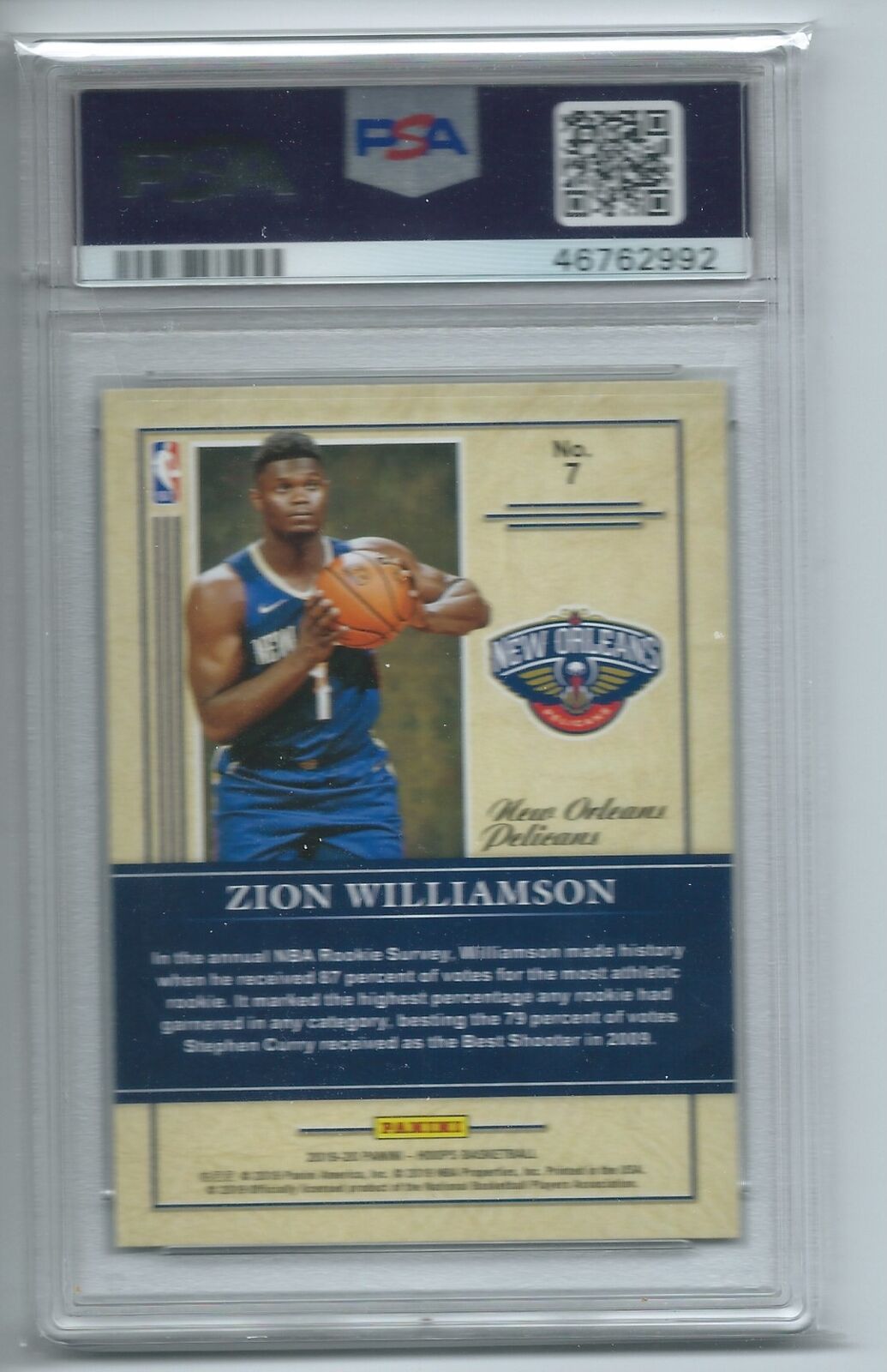ZION WILLIAMSON 2019-20 PANINI HOOPS CLASS OF 2019 HOLO RC #7 PSA 10 GEM MINT