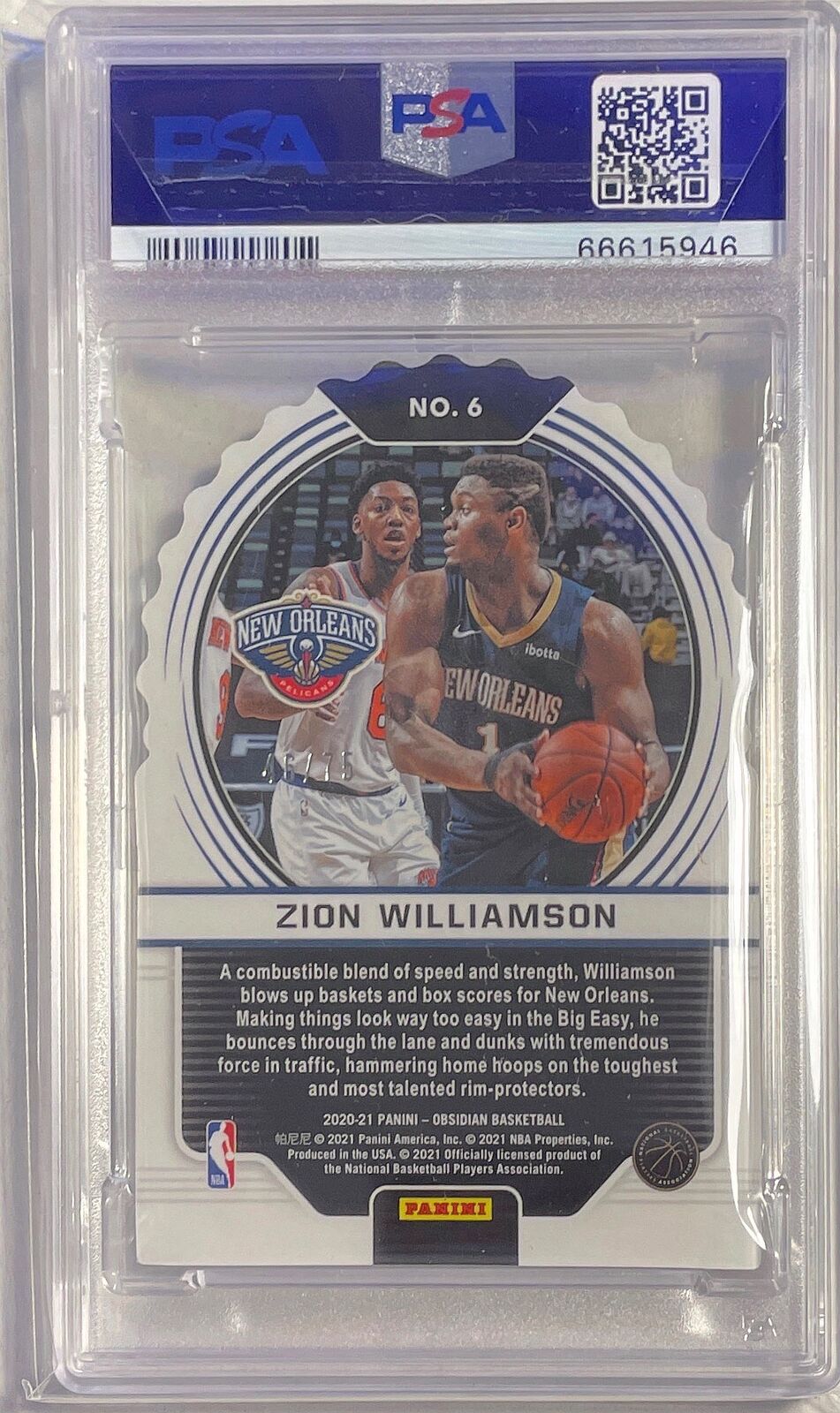 ZION WILLIAMSON 2020-21 OBSIDIAN SUPERNOVA PURPLE DIECUT #D 46/75 PSA 10 POP 1/1