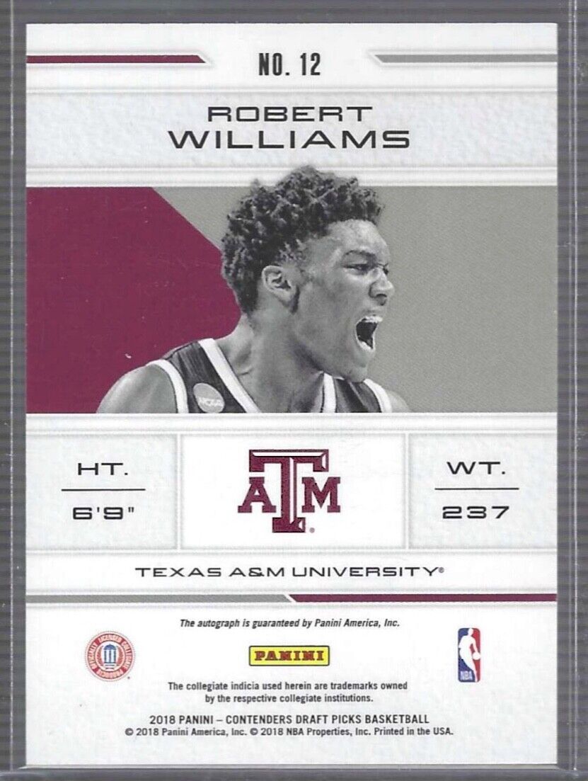 ROBERT WILLIAMS 2018-19 CONTENDERS SCHOOL COLORS CRACKED ICE AUTO RC #D 17/23
