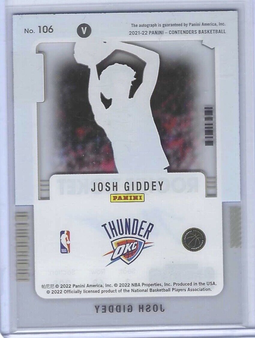 JOSH GIDDEY 2021-22 PANINI CONTENDERS CLEAR ACETATE ROOKIE TICKET AUTO RC #106